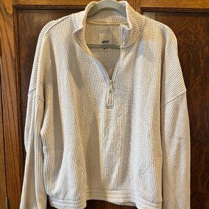 Aerie Waffle Knit Quarter-Zip Pullover – XL – Cream/Oatmeal